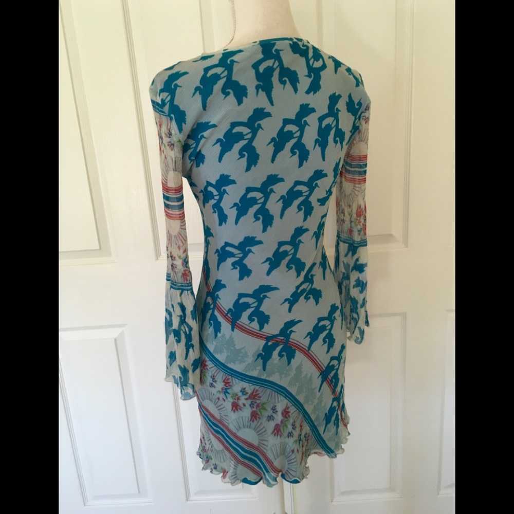 DVF Kinsley silk shift dress bird print blue 6_4